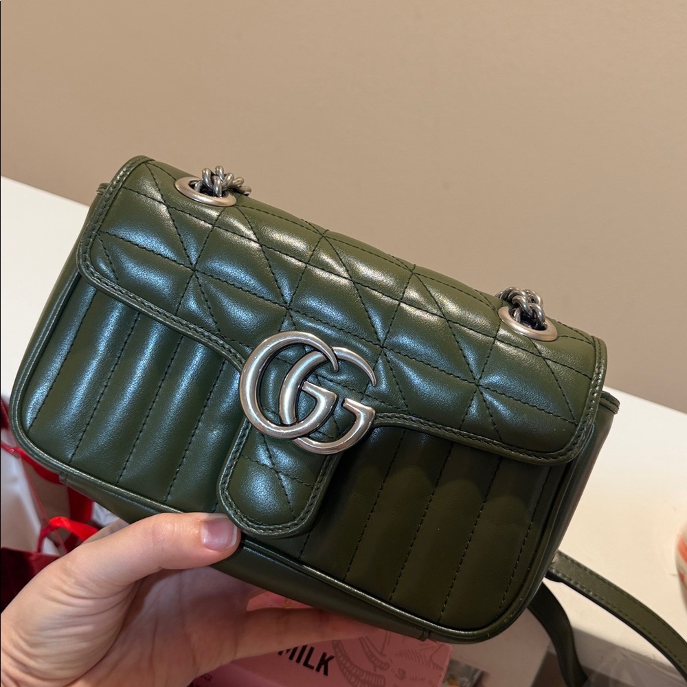 Gucci Green Quilted  Bag with Silver Hardware